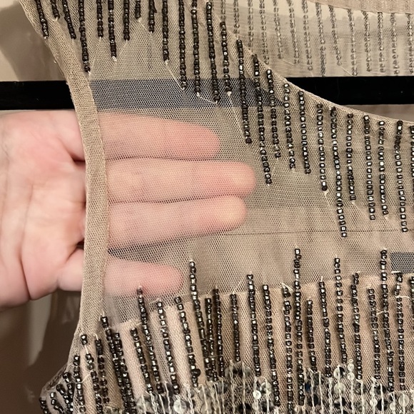 Adrianna Papell Taupe Brown Illusion Yoke Beaded Sheath Dress Size 2 - Picture 6 of 15